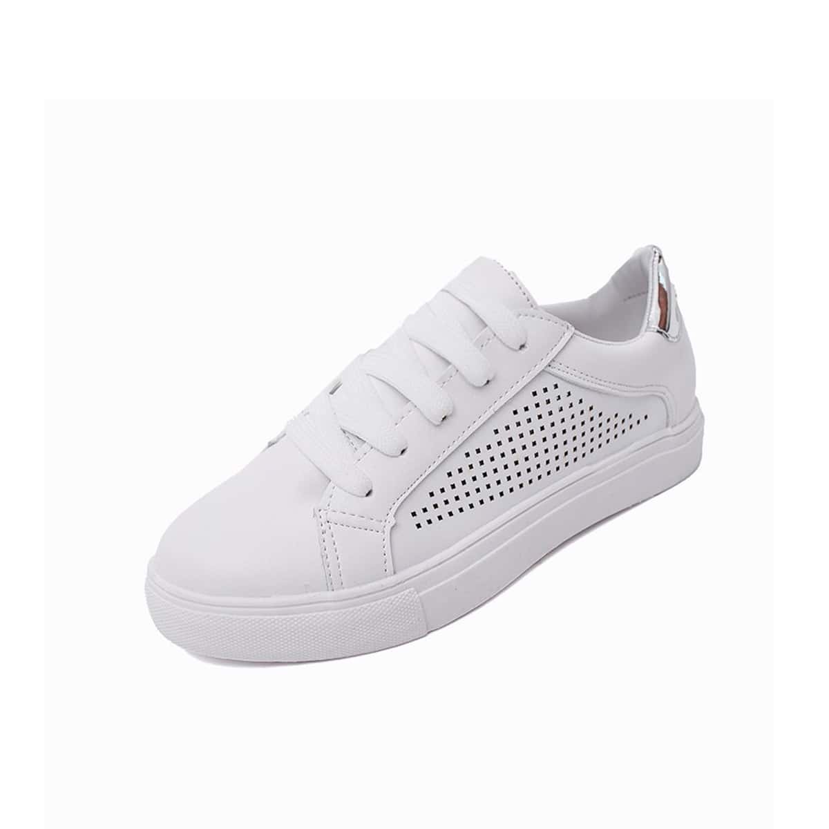 

Solid Hollow Out Lace-up Skate Shoes, Silver