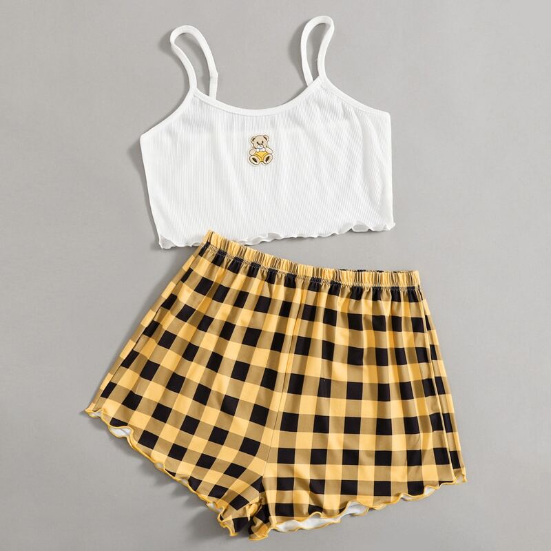 

Bear & Gingham Pattern PJ Set, Multicolor