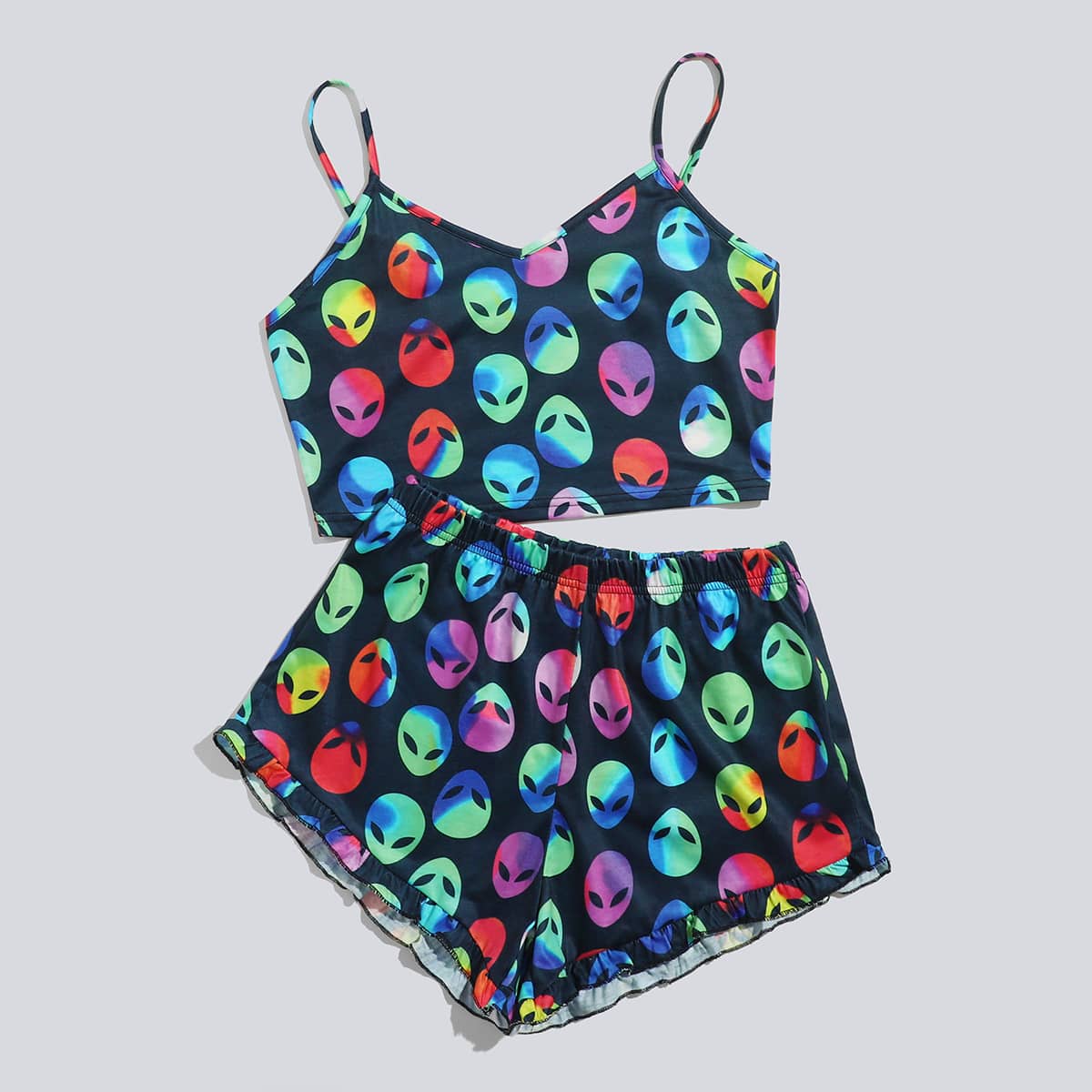 

Alien Graphic Frill Trim PJ Set, Multicolor