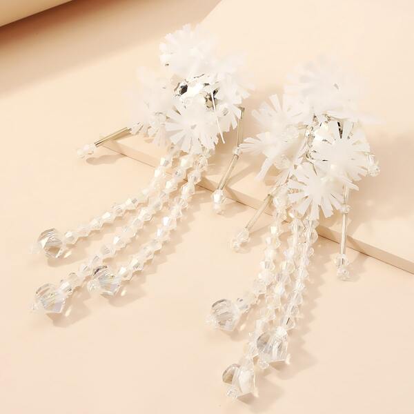 

Crystal Tassel Decor Drop Earrings, White