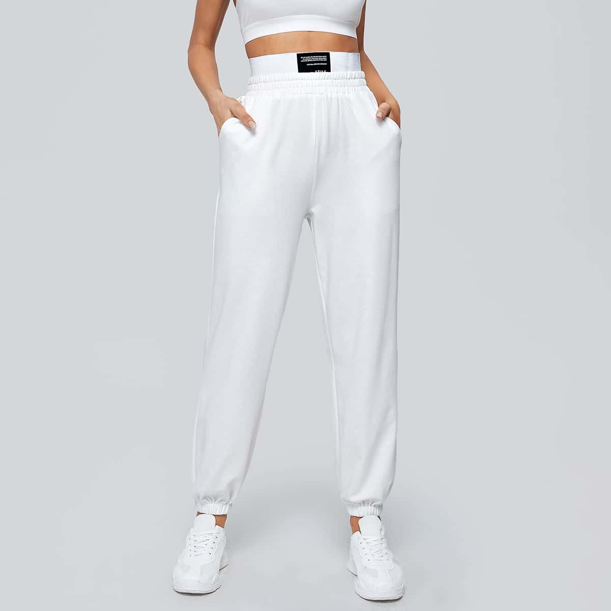 

Slant Pocket Solid Sweatpants, White