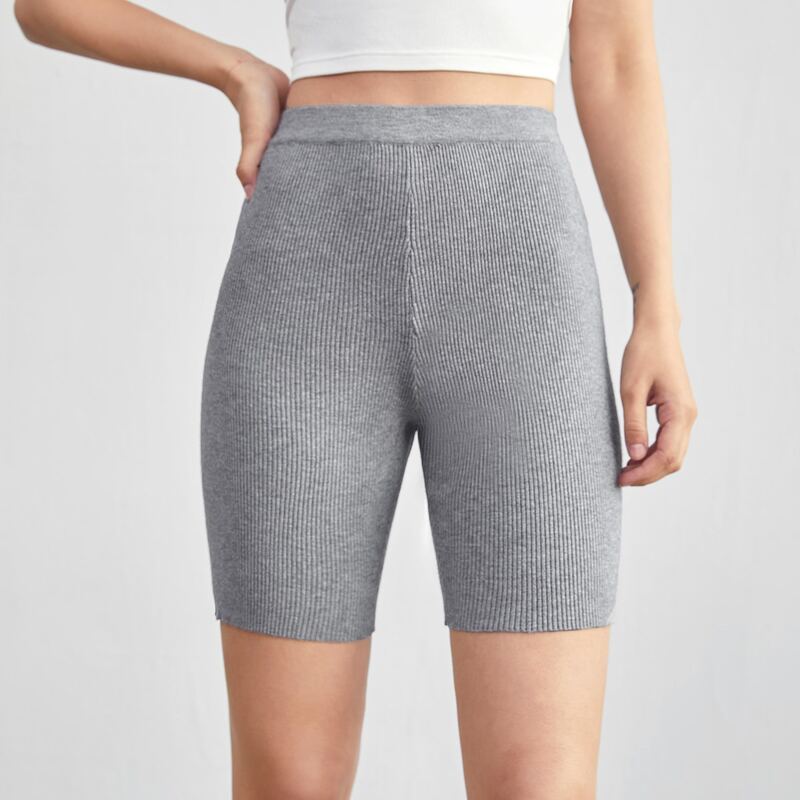 

Solid Rib-knit Shorts, Light grey