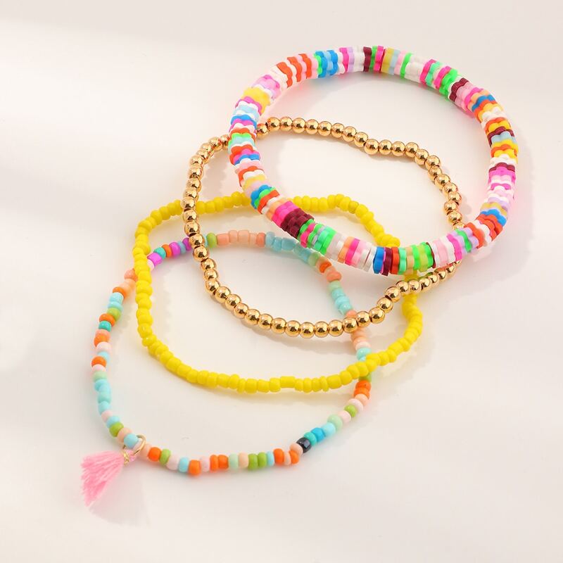 

4pcs Colorful Beaded Bracelet Set, Multicolor