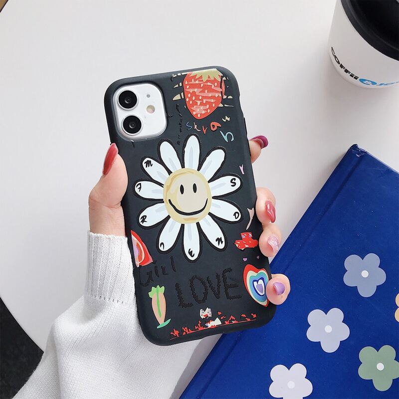 

Strawberry & Floral iPhone Case, Black
