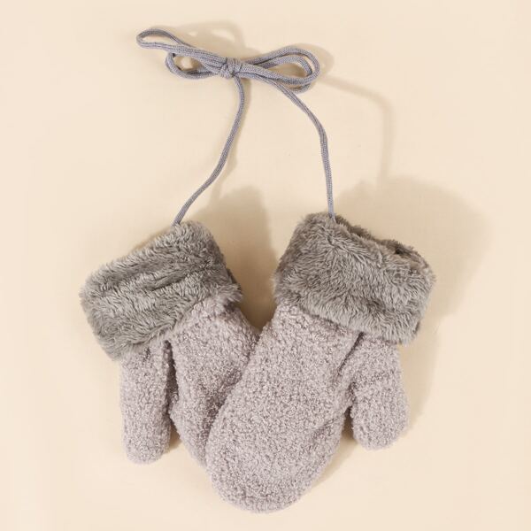 

Faux Fur Trim Gloves, Light grey