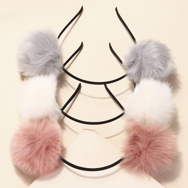 

3pcs Pom Pom Decor Hair Hoop, Multicolor