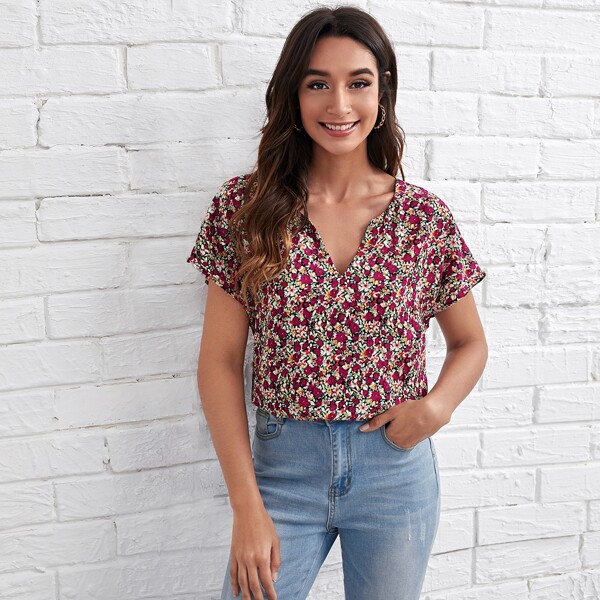 

Ditsy Floral Print Dolman Sleeve Top, Multicolor
