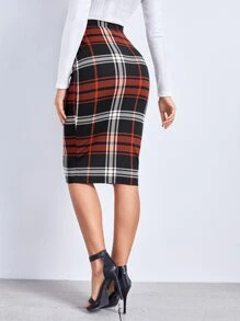 SHEIN Clasi Plaid Pencil Skirt - Multicolor - View 2