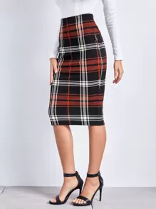 SHEIN Clasi Plaid Pencil Skirt - Multicolor - View 3
