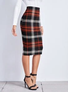 SHEIN Clasi Plaid Pencil Skirt - Multicolor - View 4