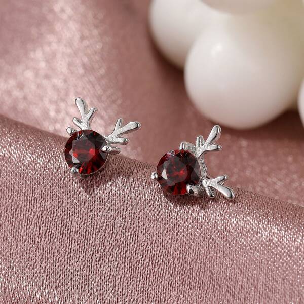 

Girls Rhinestone Decor Deer Design Stud Earrings, Red