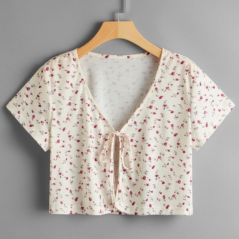 

Ditsy Flower Tie Front Crop Top, Multicolor