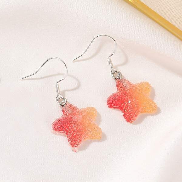 

Girls Star Charm Drop Earrings, Red