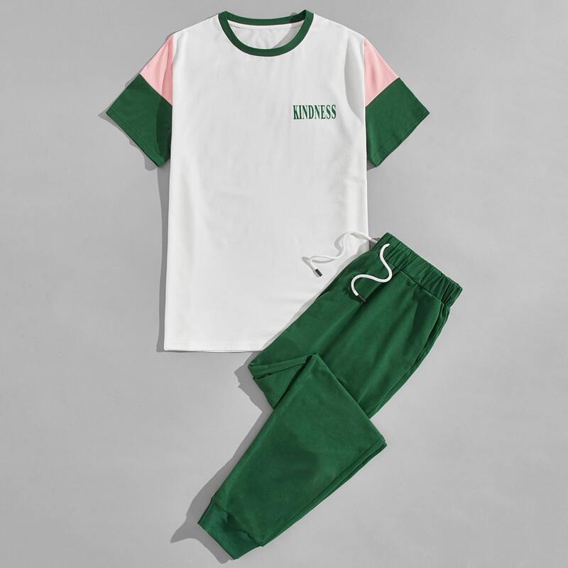 

Guys Letter Graphic Colorblock Tee & Joggers, Multicolor