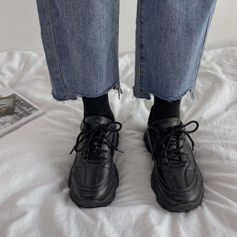 

Solid Lace-up Chunky Sneakers, Black