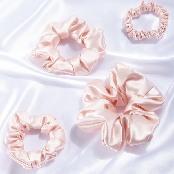 

4pcs Plain Satin Scrunchie, Pink