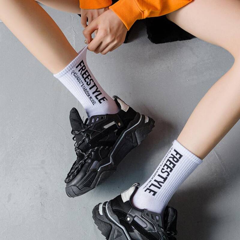 

Letter Graphic Crew Socks, White