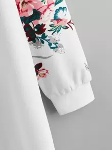 SHEIN LUNE Floral Print Raglan Sleeve Curved Hem Tee Dress - White - View 3