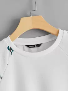 SHEIN LUNE Floral Print Raglan Sleeve Curved Hem Tee Dress - White - View 4