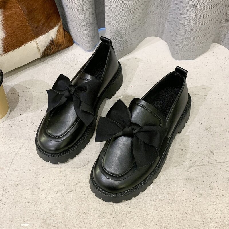

Bow Decor Flat Loafers, Black