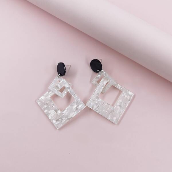 

Geometric Drop Earrings, White