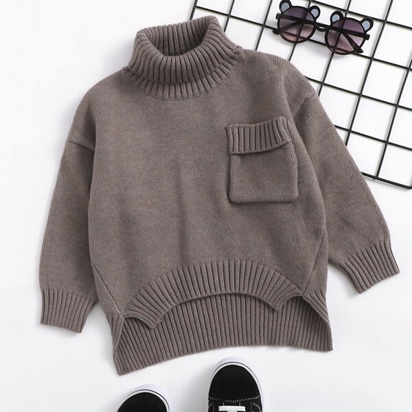 

Toddler Boys High Low Turtleneck Sweater, Dark grey