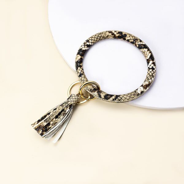 

Tassel Charm Snakeskin Print Keychain, Multicolor