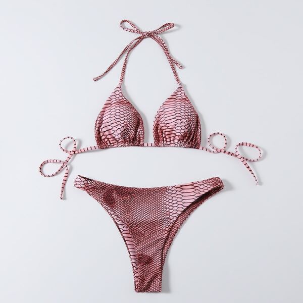 

Snakeskin Halter Bikini Swimsuit, Multicolor