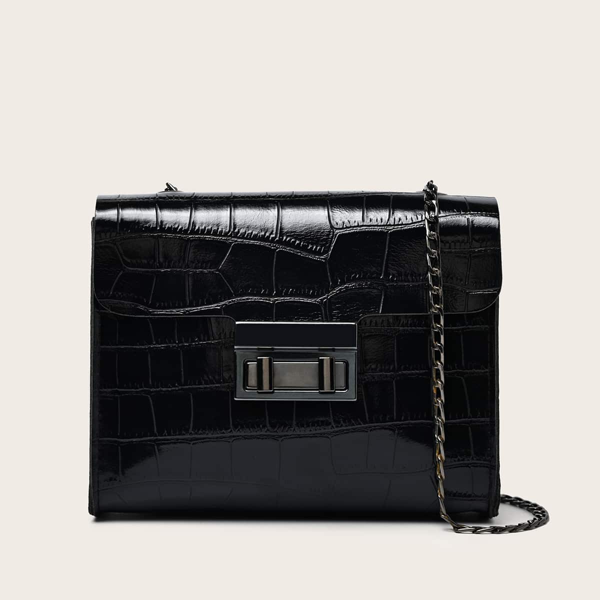 

Croc Embossed Chain Crossbody Bag, Black