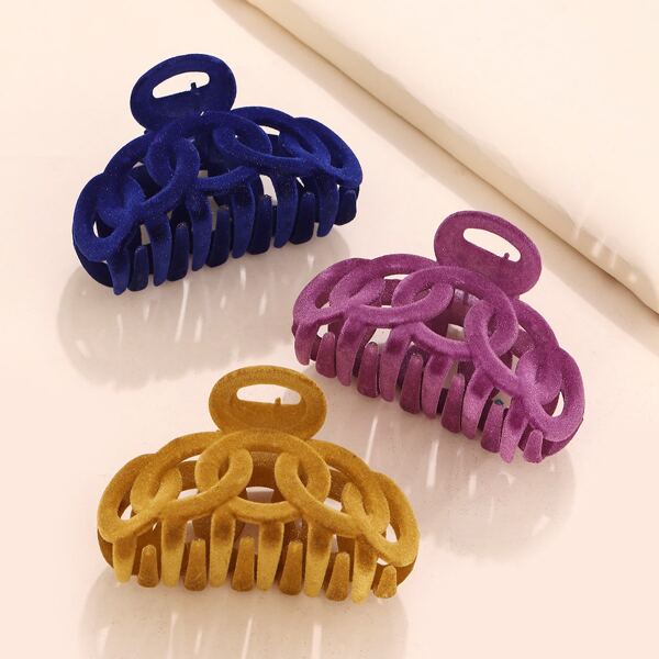 

3pcs Solid Hair Claw, Multicolor