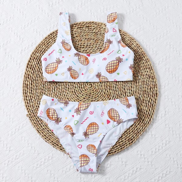 

Pineapple Random Print Bikini Swimsuit, White