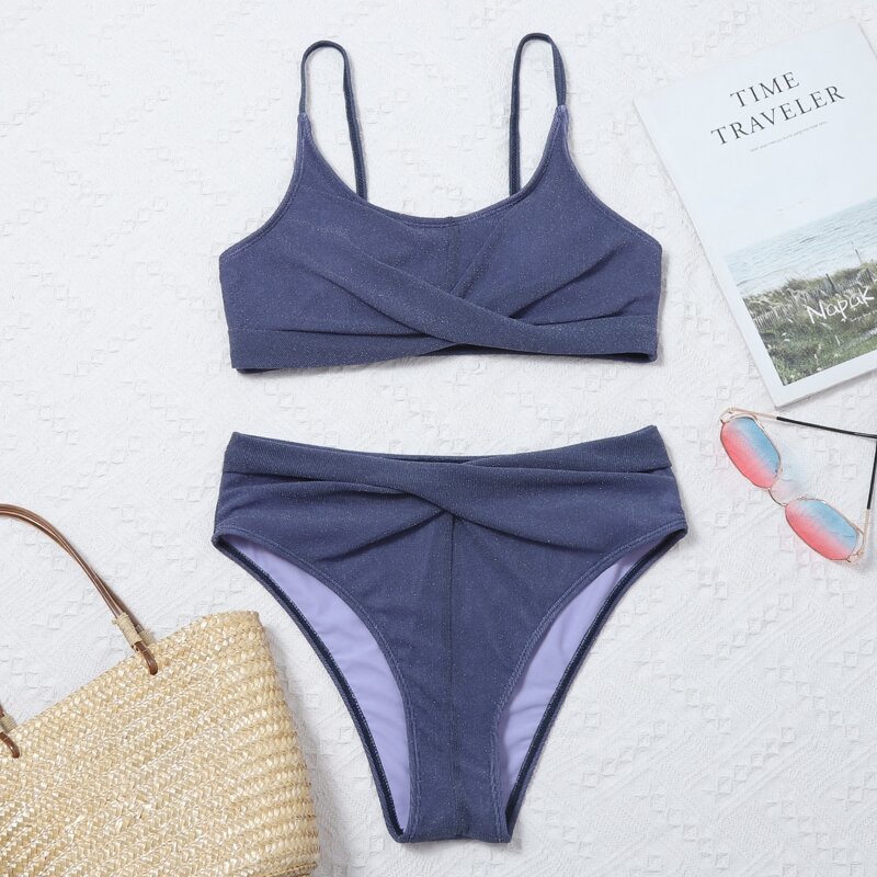 

Twist High Waist Bikini Swimsuit, Dusty blue