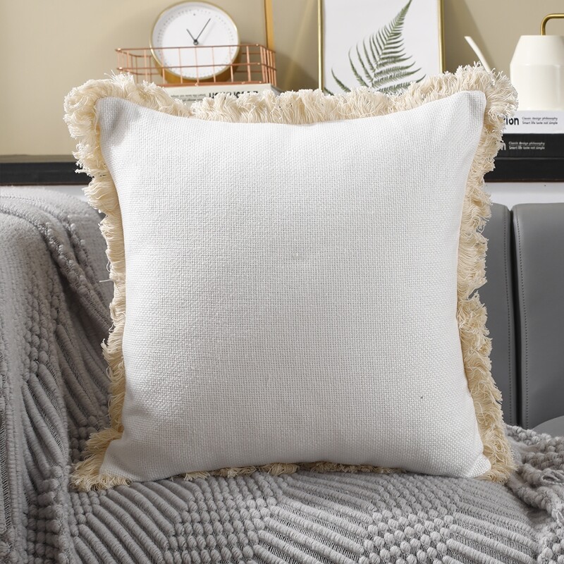 

Contrast Tassel Trim Cushion Cover Without Filler, White