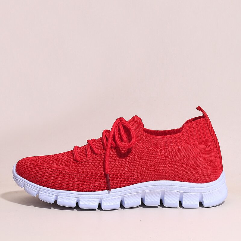 

Lace Up Decor Low Top Knit Sneakers, Red