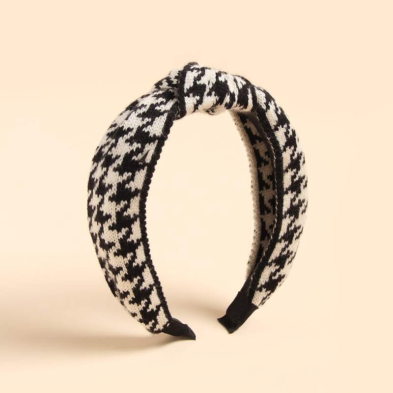 

Houndstooth Pattern Knit Hair Hoop, Black and white