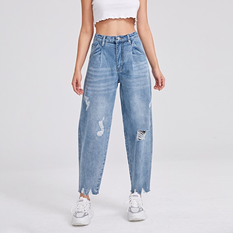 

Ripped Washed Baggy Jeans, Light wash