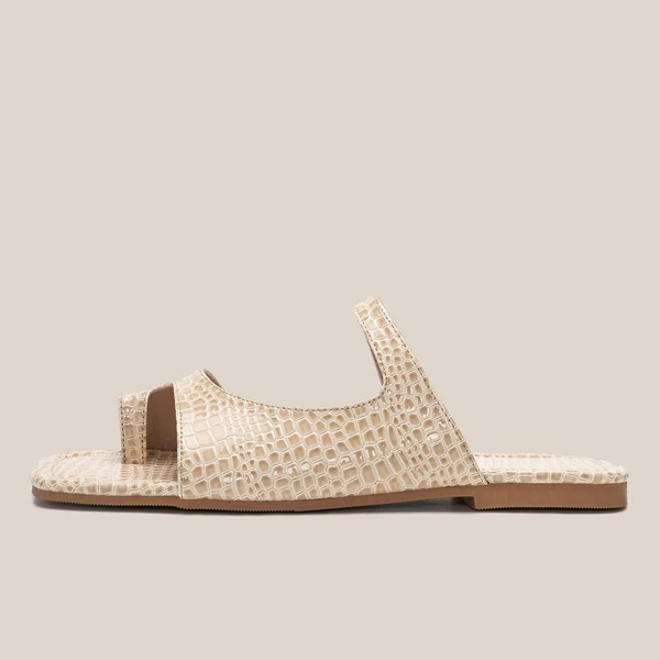 

Croc Embossed Flat Thong Sandals, Apricot