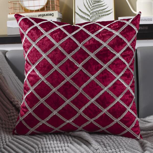 

Plaid Velvet Cushion Cover Without Filler, Burgundy