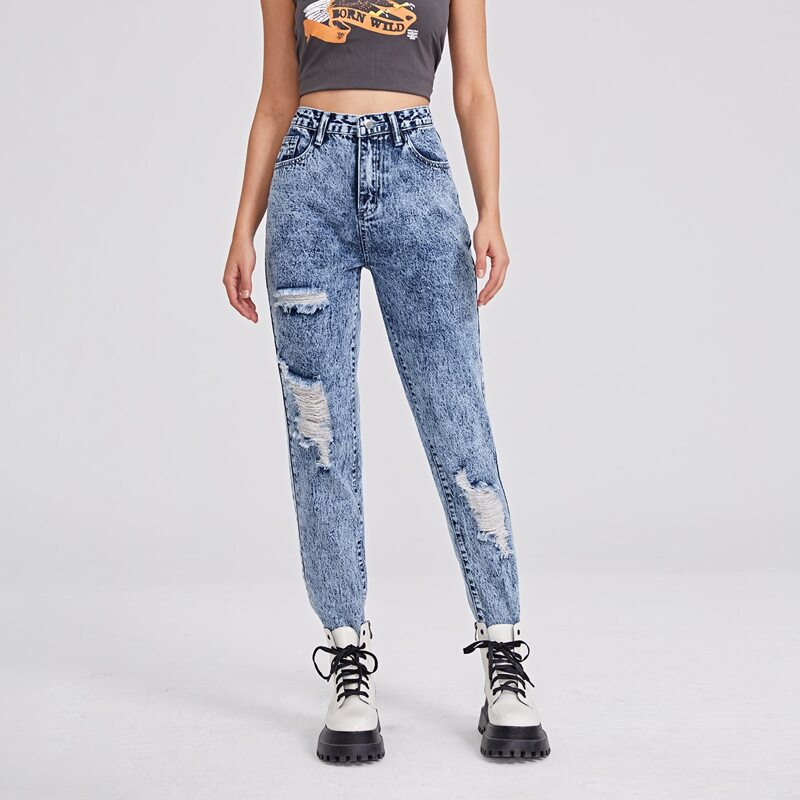 

Ripped Pocket Detail Washed Jeans, Medium wash