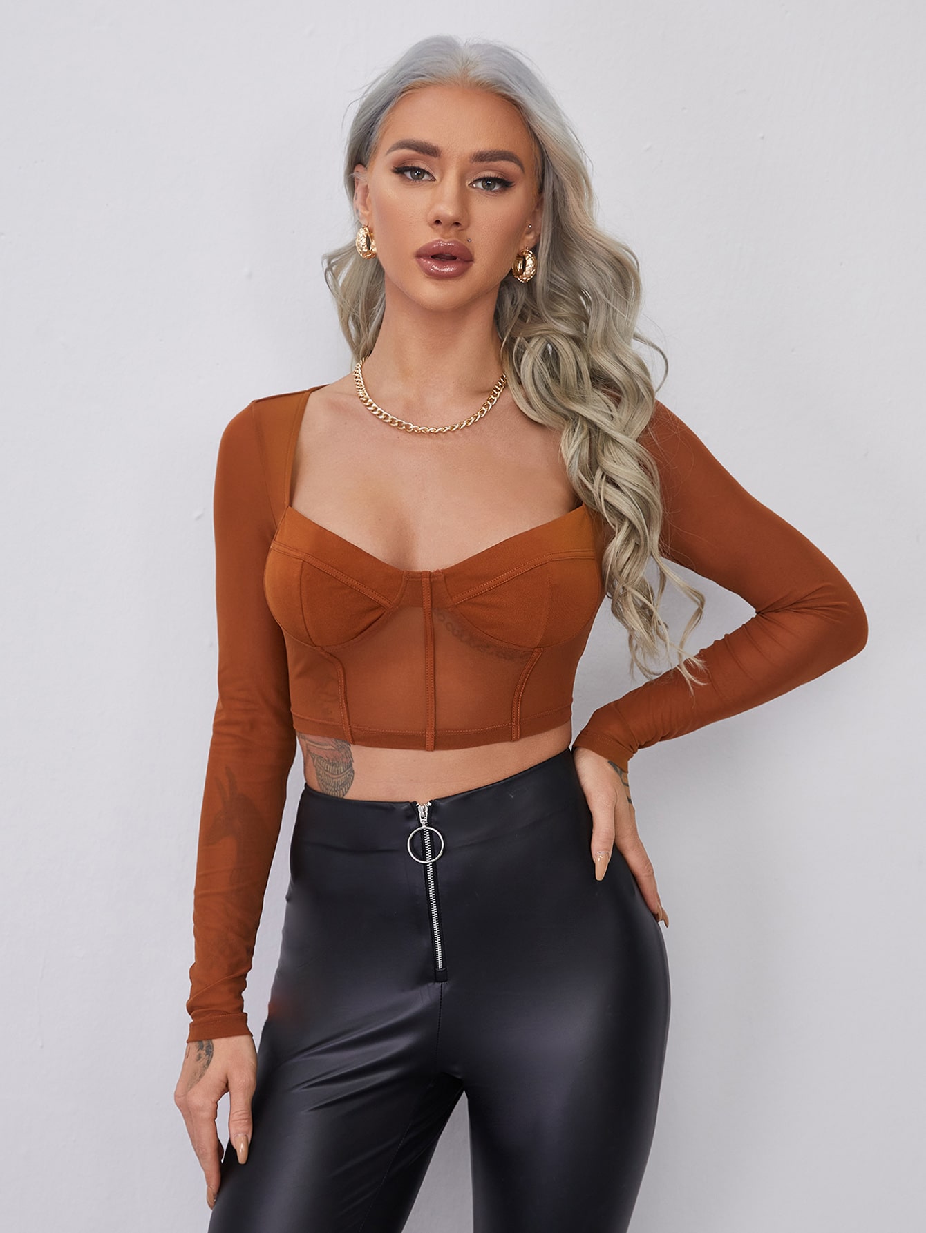 Sweetheart Neck Crop Bustier Mesh Top thumbnail