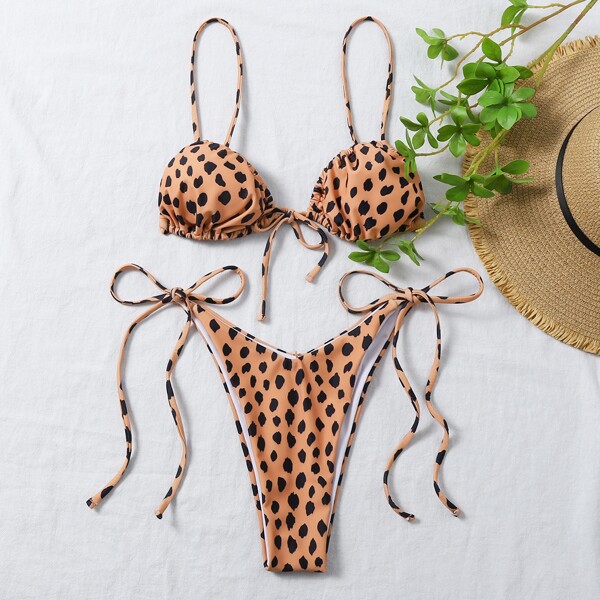 

Dalmatian Triangle Tie Side Bikini Swimsuit, Multicolor