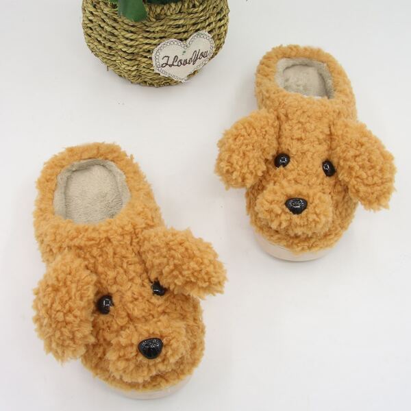 

Cartoon Dog Design Fluffy Slippers, Brown