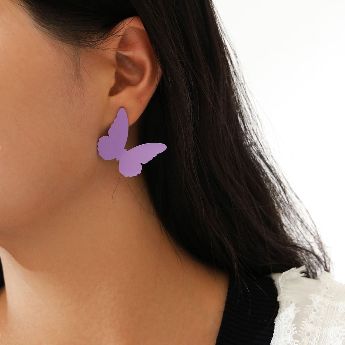 

3D Butterfly Drop Earrings, Purple