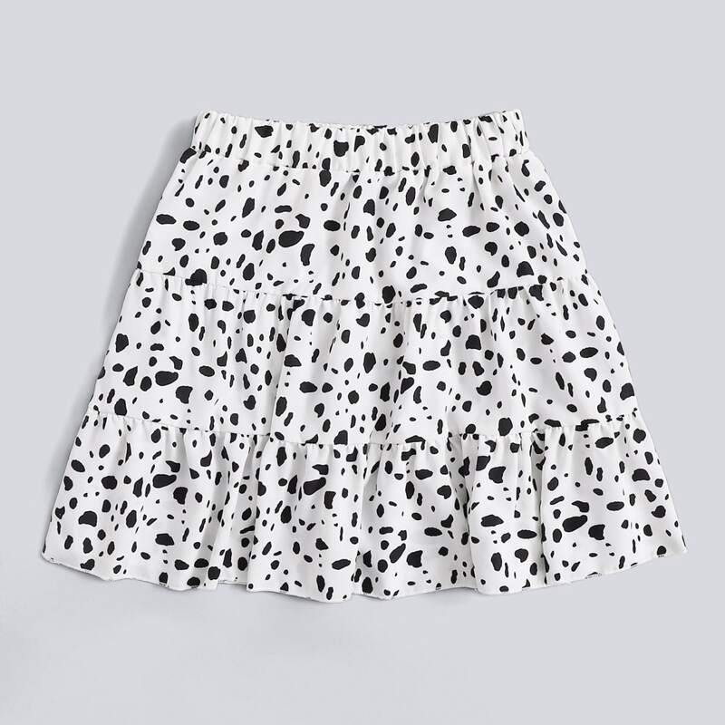 

Dalmatian Elastic Waist Skirt, Black and white