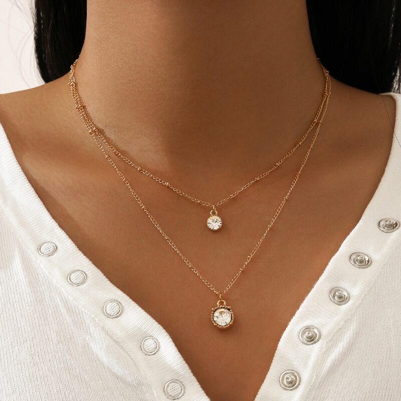 

Rhinestone Charm Layered Necklace, Gold