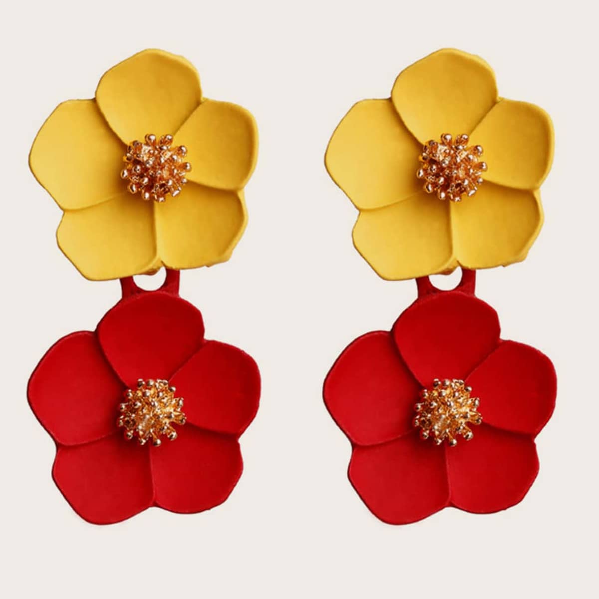

Double Flower Drop Earrings, Multicolor