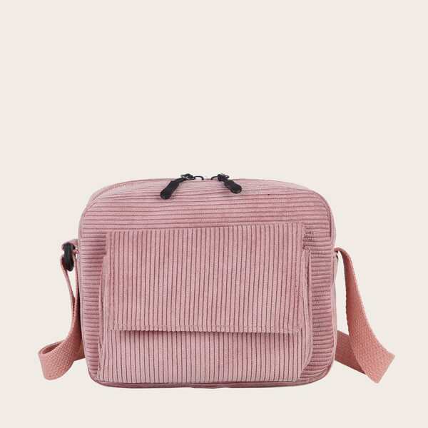 

Pocket Front Corduroy Crossbody Bag, Pink