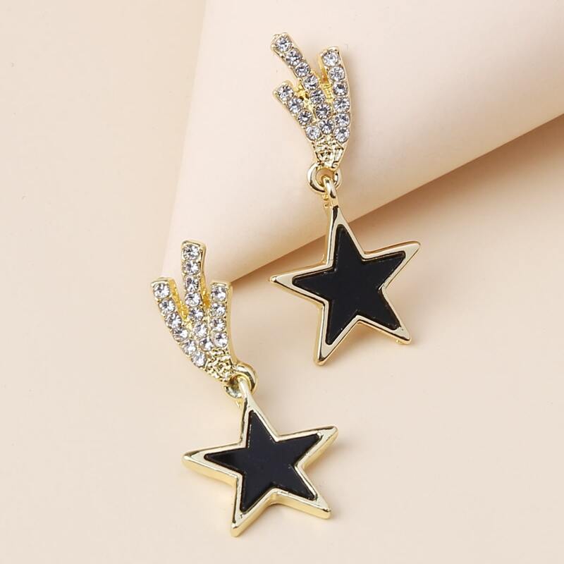 

Rhinestone & Star Drop Earrings, Black