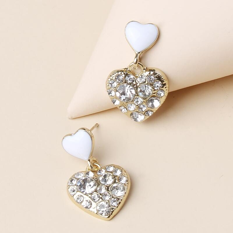 

Rhinestone Heart Drop Earrings, Gold