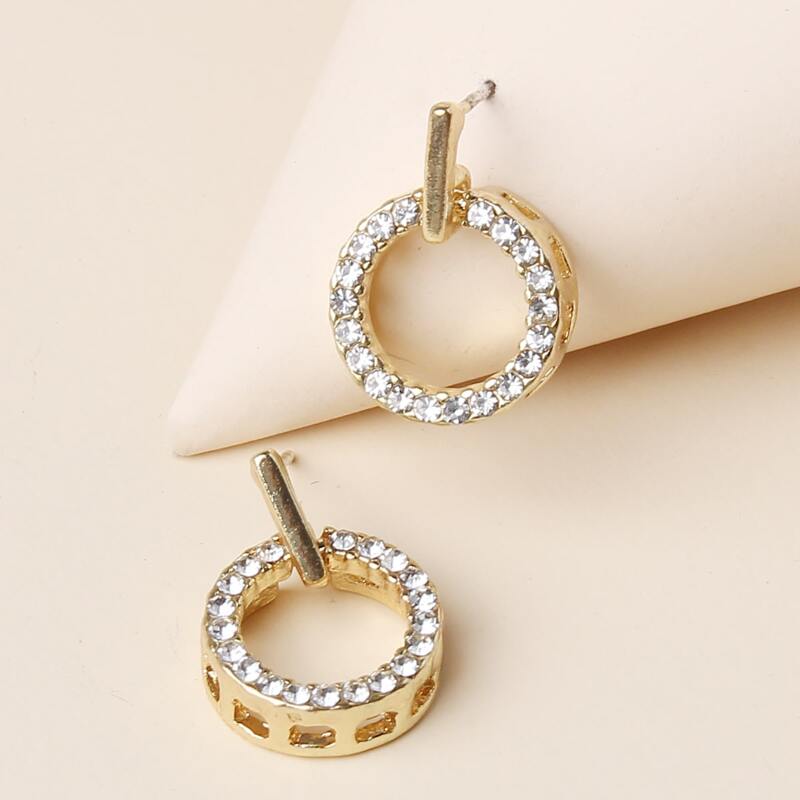 

Rhinestone Circle Drop Earrings, Gold